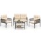 4-Piece Outdoor Patio Furniture Set Black PE Rattan with Beige Cushions